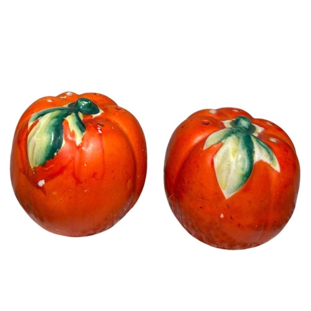 Vintage Ceramic Pumpkin Oranges Salt Pepper Shakers Set Japan Cork Stopper Fall